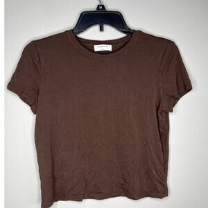 Aritzia Babaton Neutral Basic Crewneck Womens Tee Shirt In Color Brown Size S
